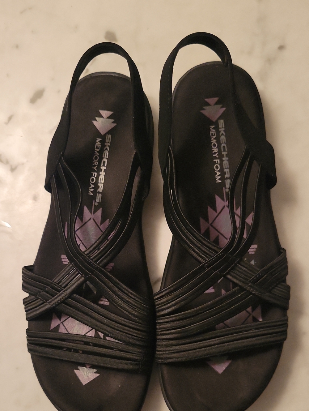 Skechers Women's Black Slingback Sandals with Purple Insole Accents